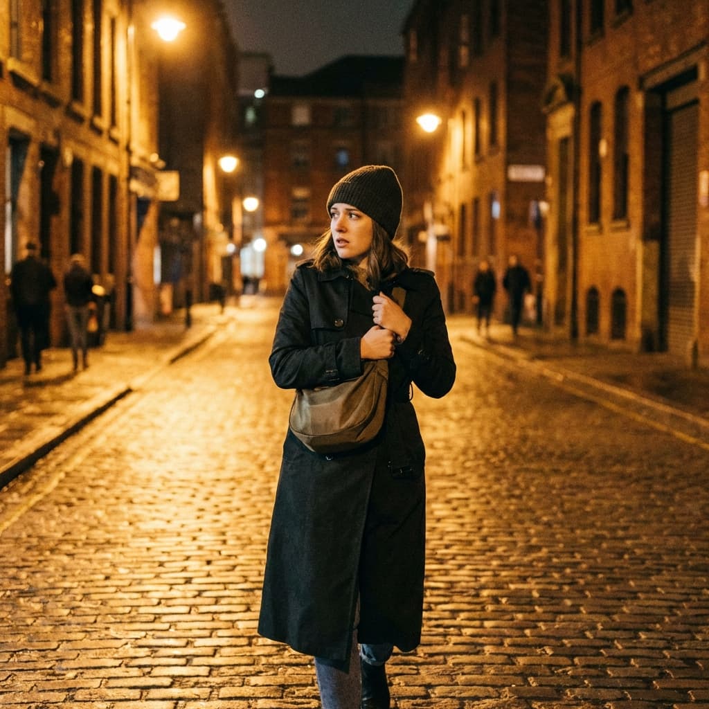 Uneasy Woman Walking Home